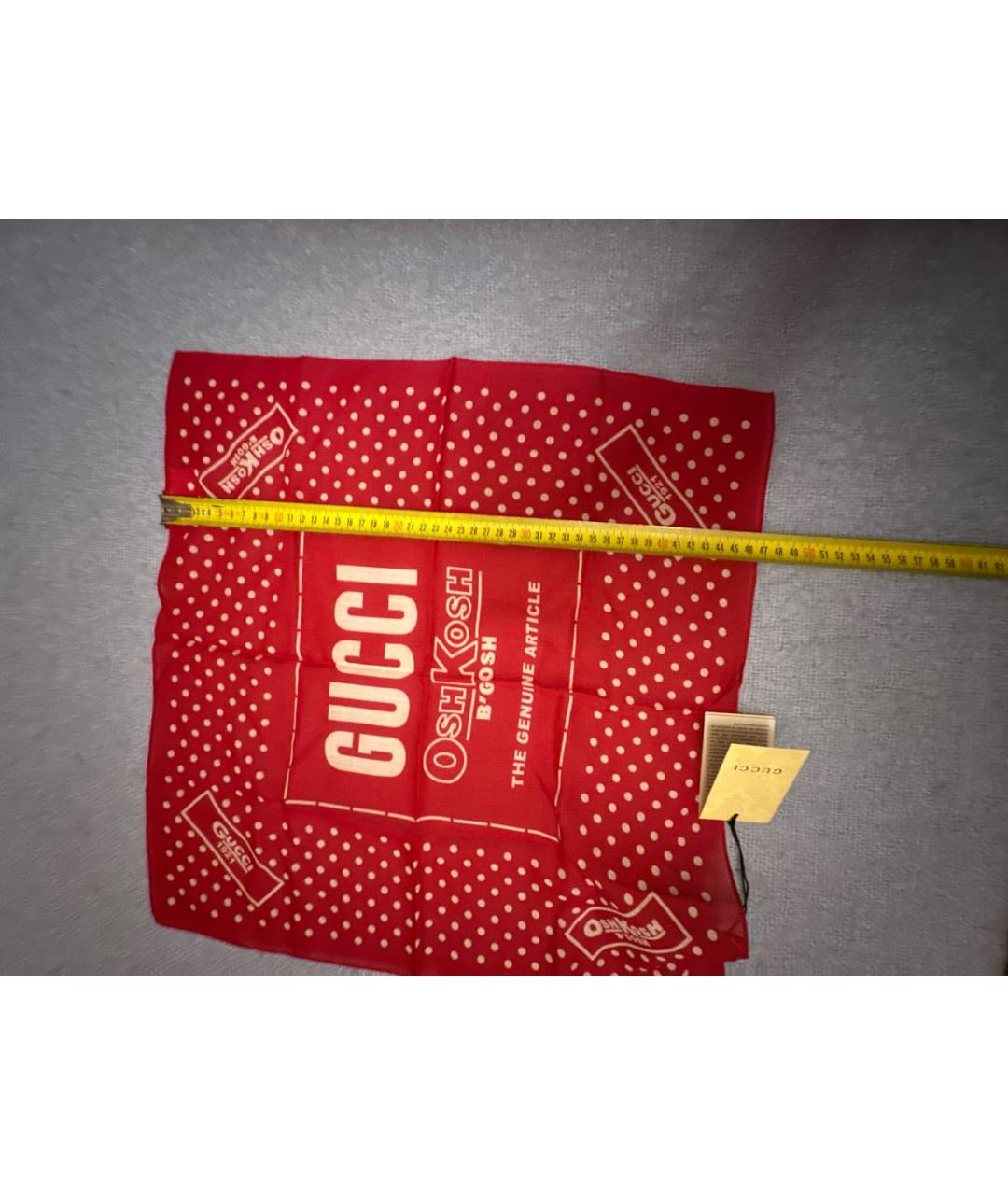 GUCCI Красный шелковый шарф, фото 4