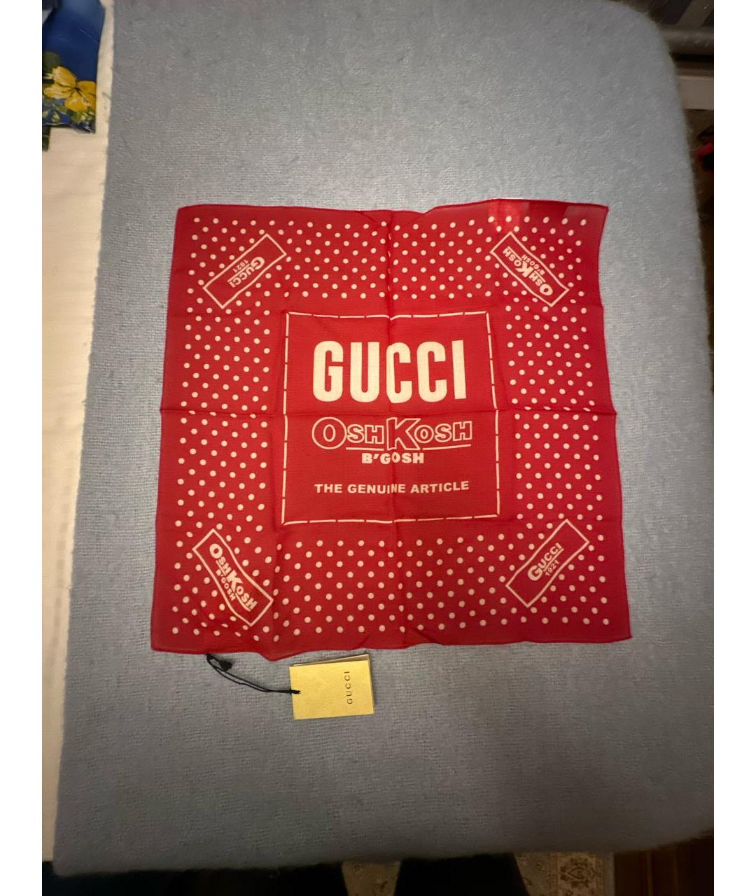 GUCCI Красный шелковый шарф, фото 7