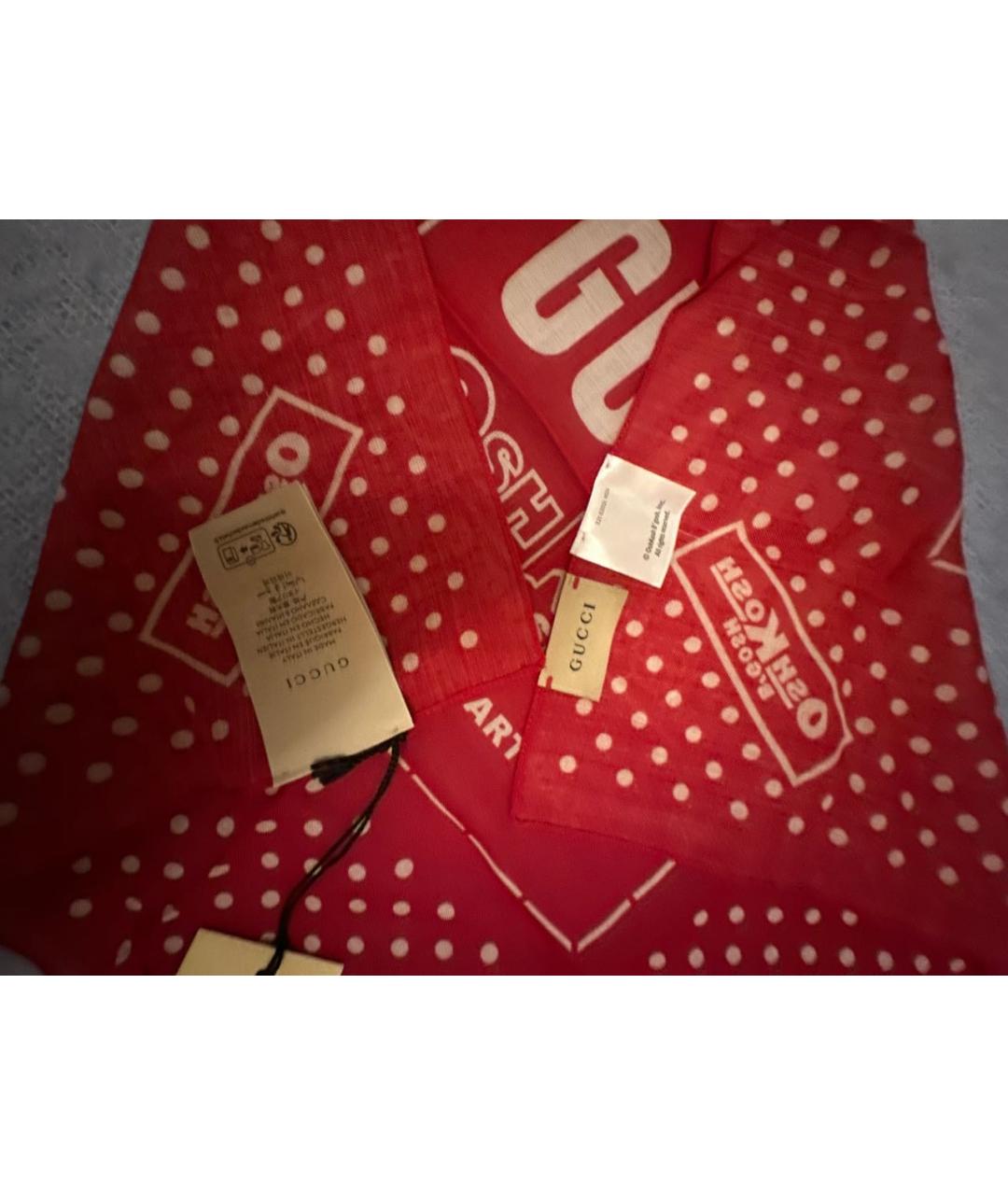GUCCI Красный шелковый шарф, фото 3