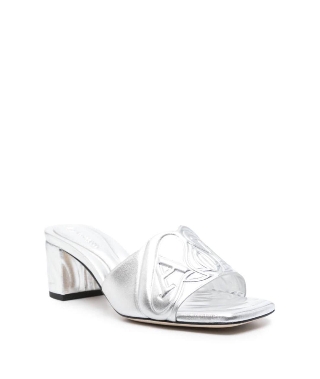 ALEXANDER MCQUEEN Серебряные кожаные сандалии, фото 2