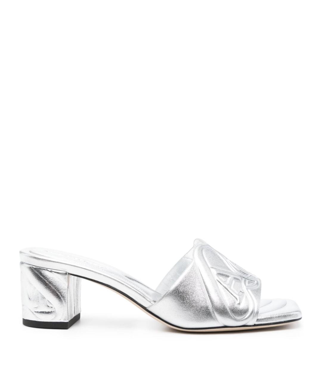 ALEXANDER MCQUEEN Серебряные кожаные сандалии, фото 1