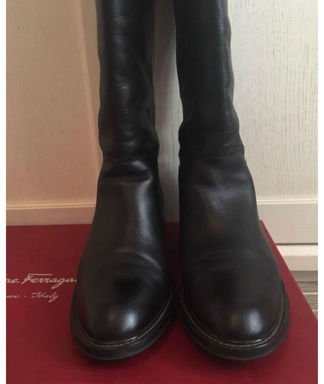 FERRAGAMO Черные кожаные сапоги, фото 2