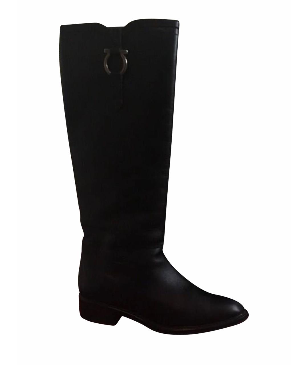 FERRAGAMO Черные кожаные сапоги, фото 1