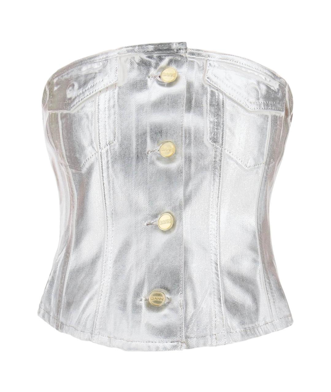 GANNI Серебряная хлопковая майка, фото 1