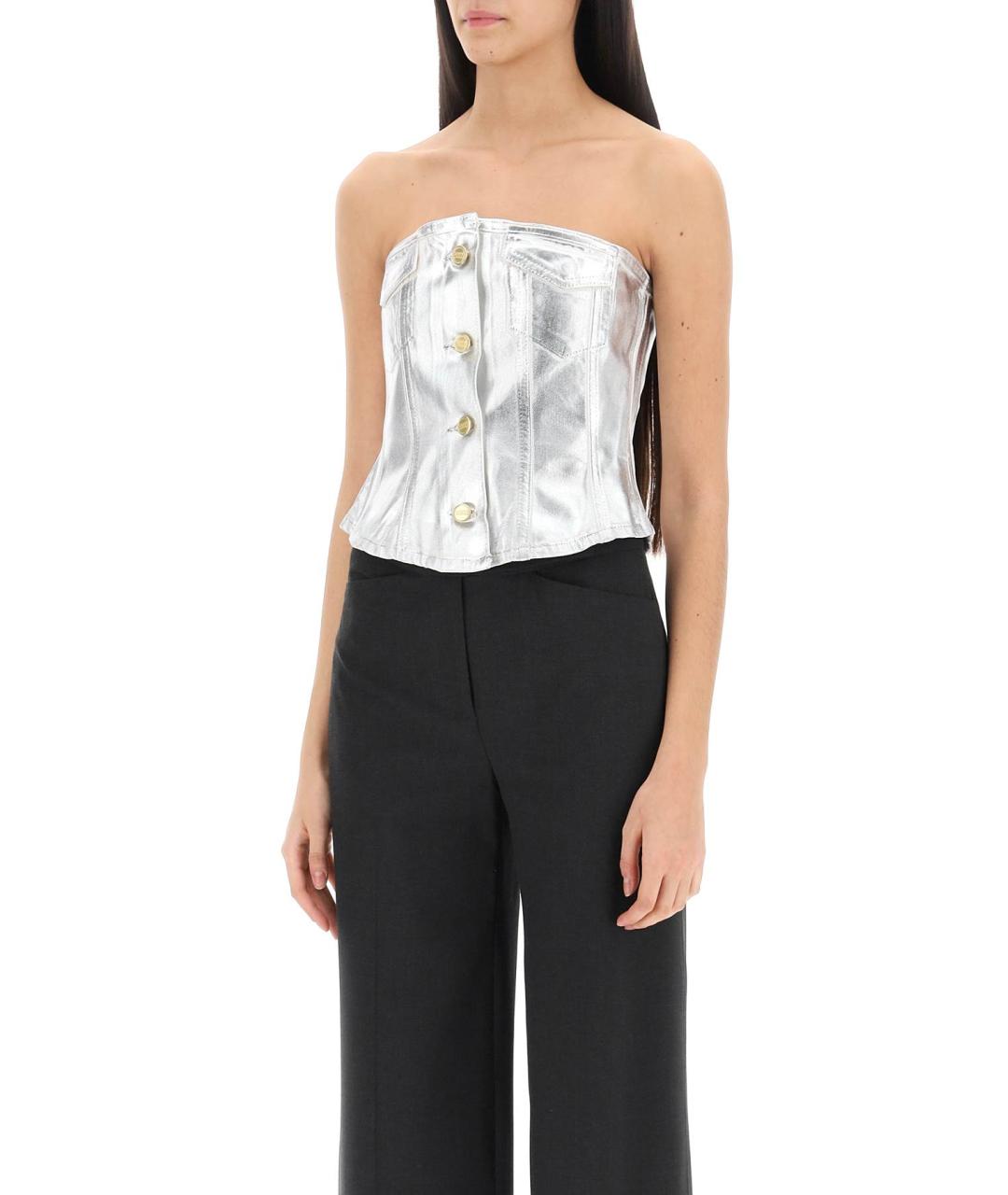 GANNI Серебряная хлопковая майка, фото 4