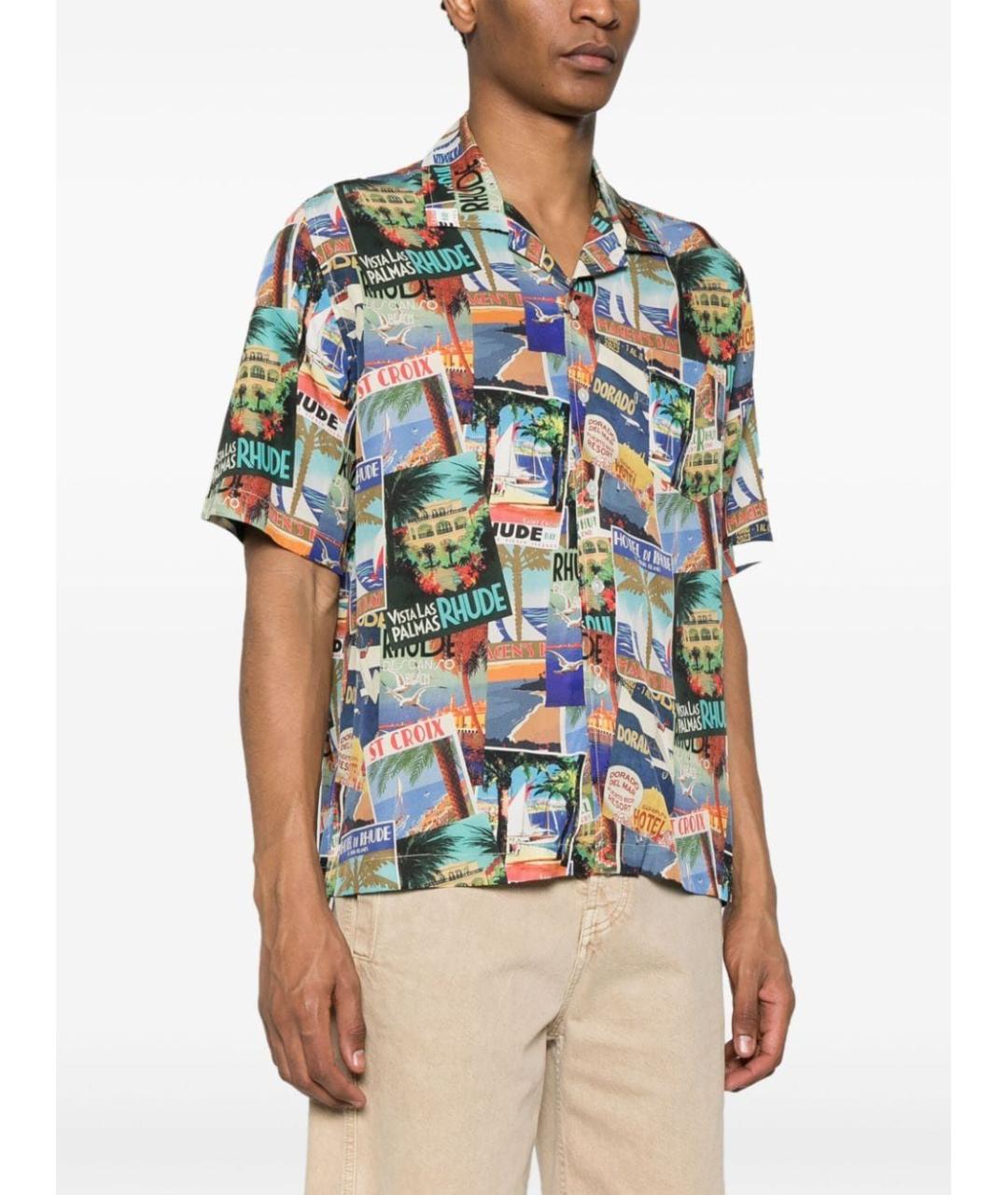 RHUDE Синяя шелковая кэжуал рубашка, фото 3