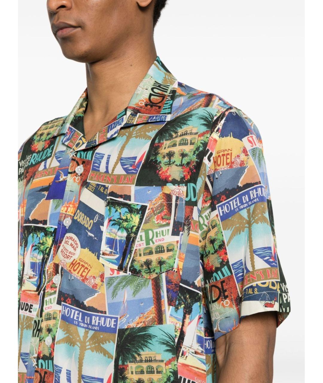 RHUDE Синяя шелковая кэжуал рубашка, фото 5