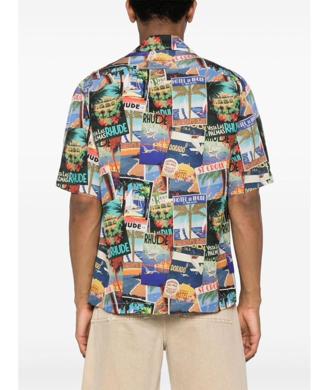 RHUDE Синяя шелковая кэжуал рубашка, фото 4