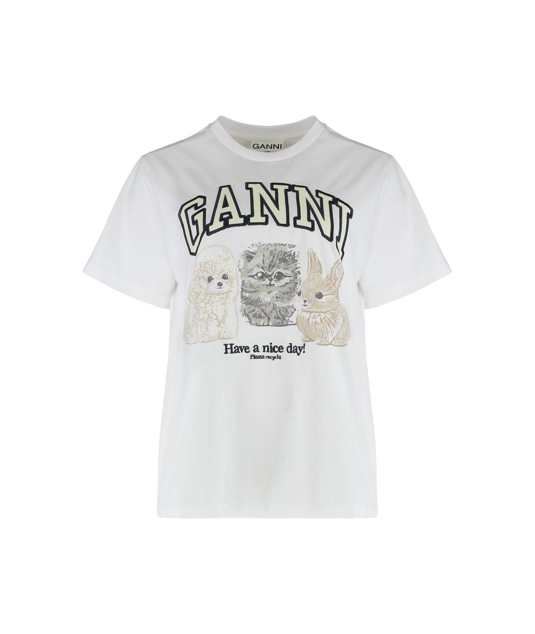 GANNI Белая хлопковая футболка, фото 1