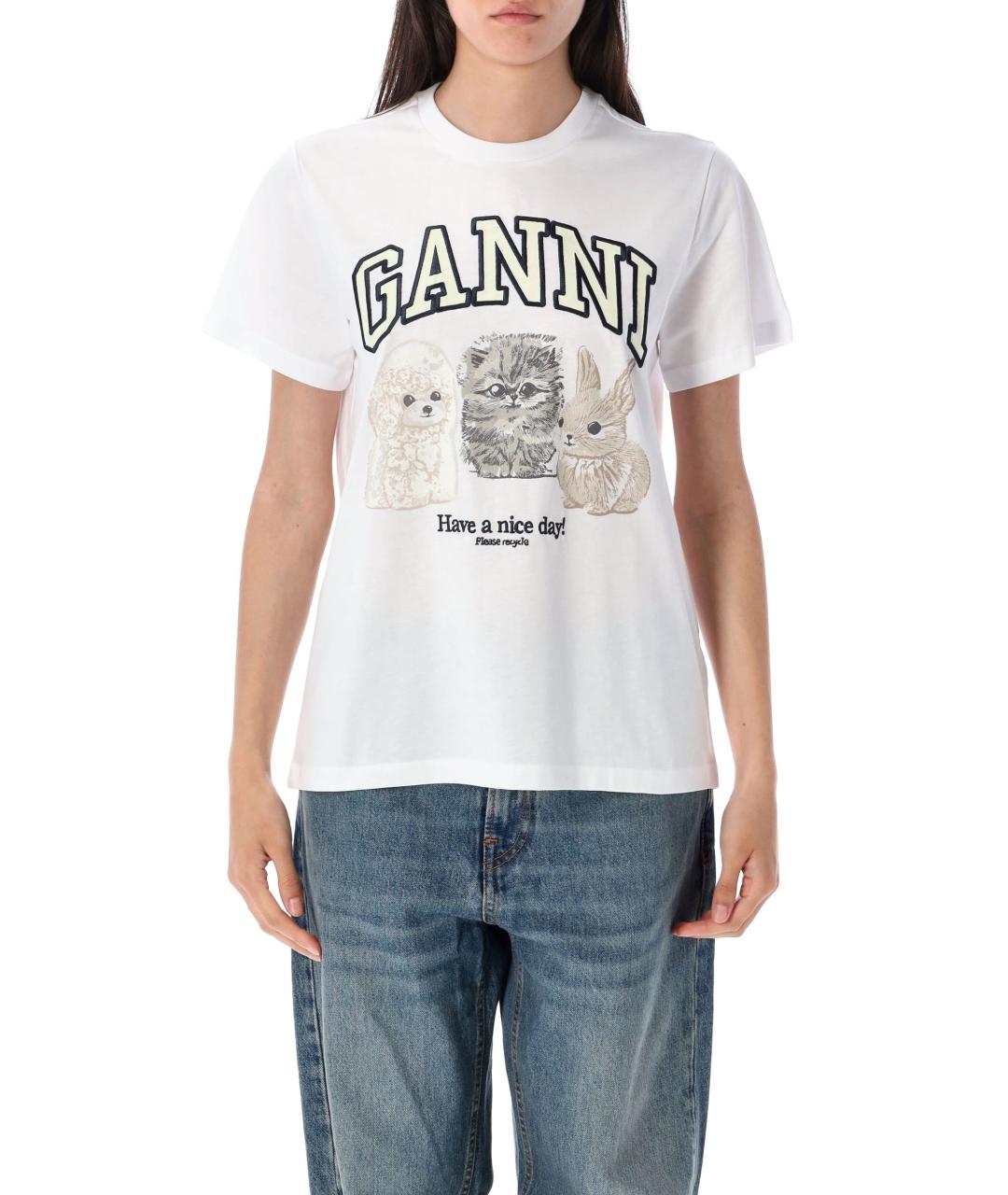 GANNI Белая хлопковая футболка, фото 4