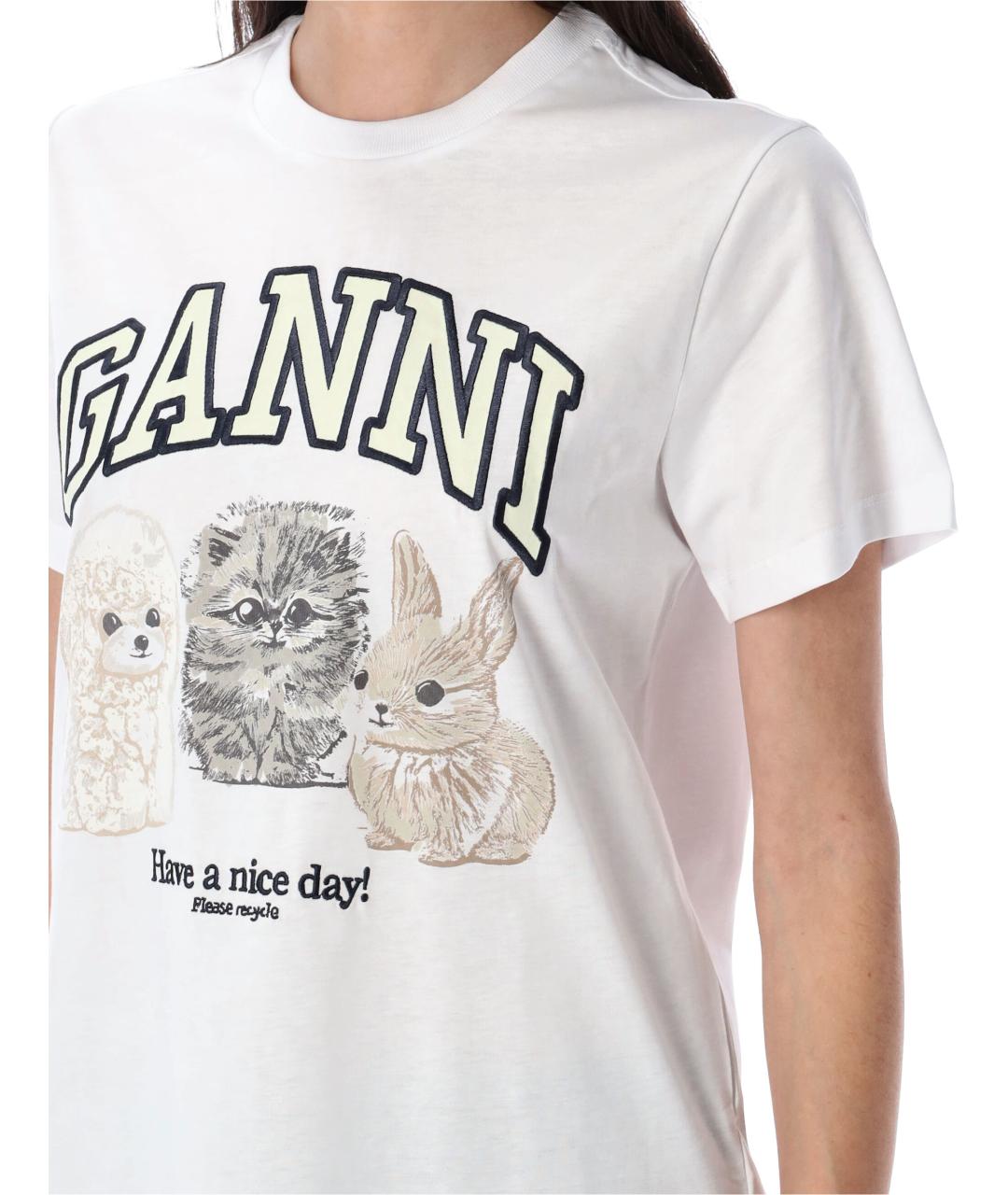 GANNI Белая хлопковая футболка, фото 3