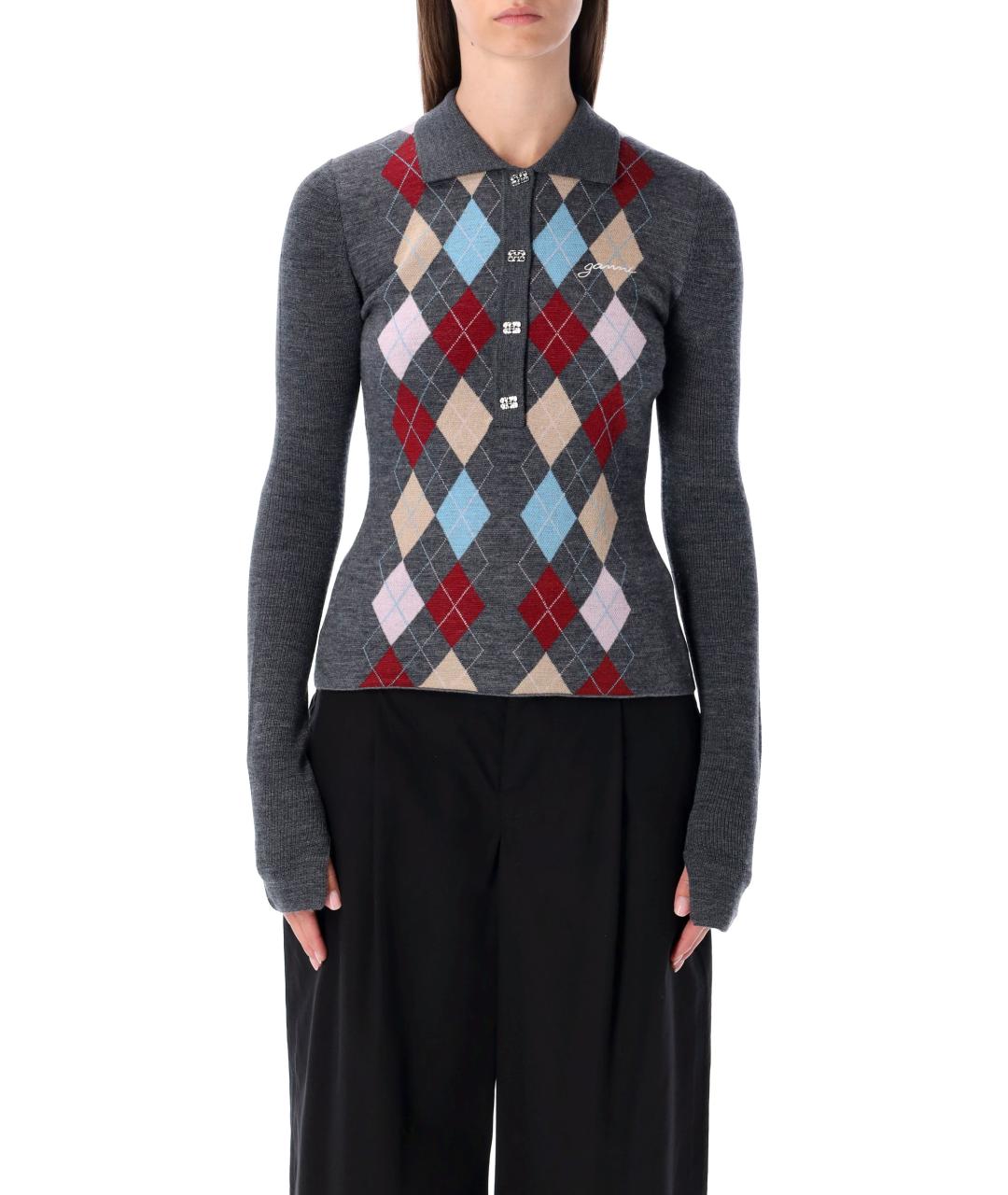 GANNI Серый шерстяной джемпер / свитер, фото 2