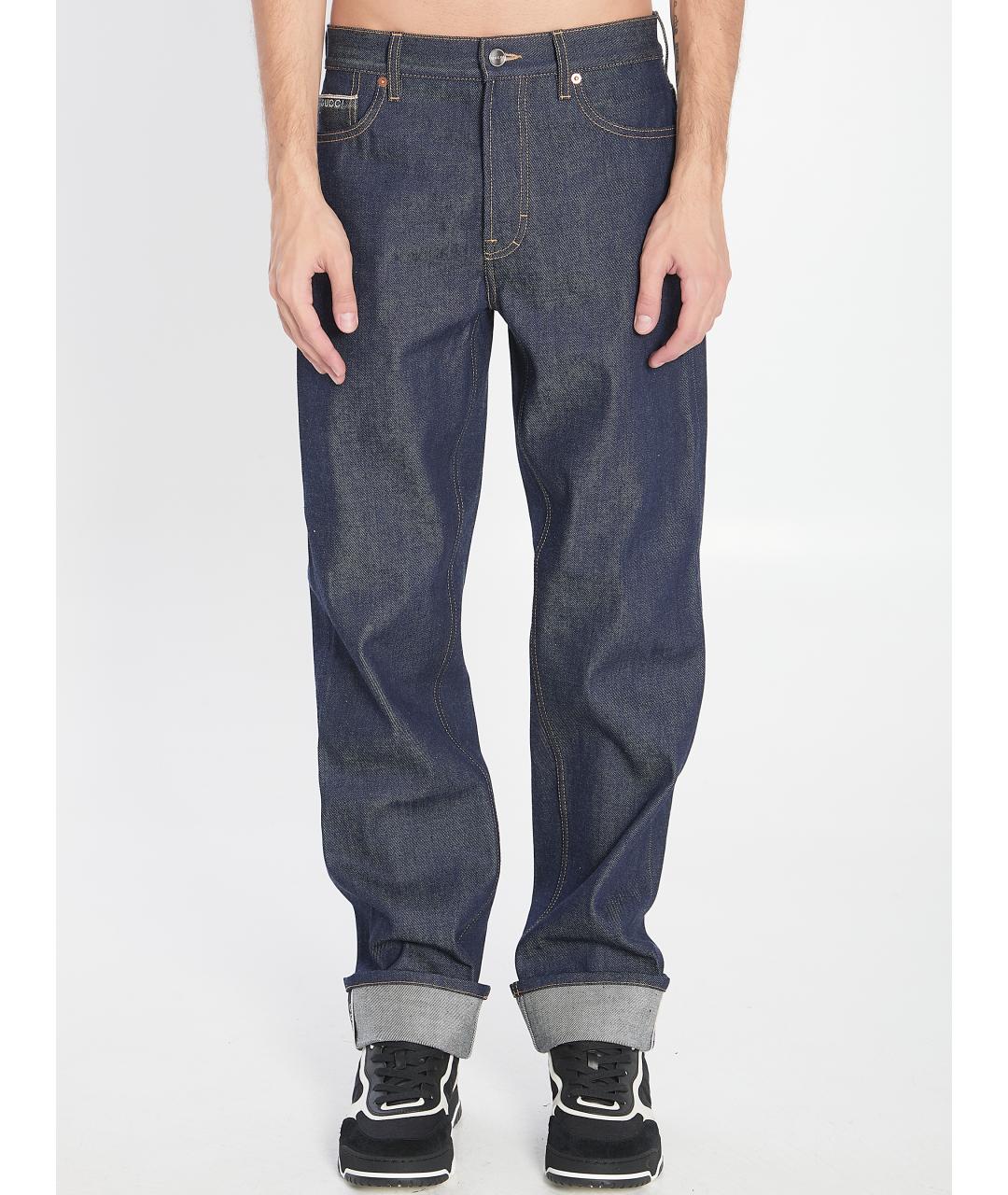 GUCCI Синие хлопковые прямые джинсы, фото 2