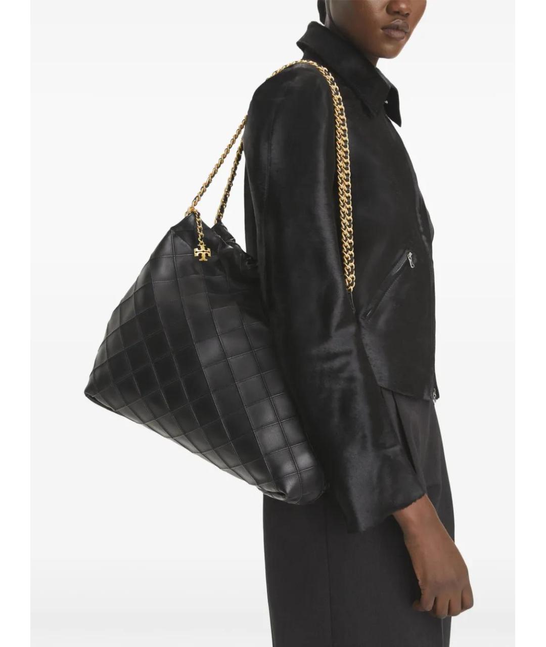 TORY BURCH Черная кожаная сумка тоут, фото 2