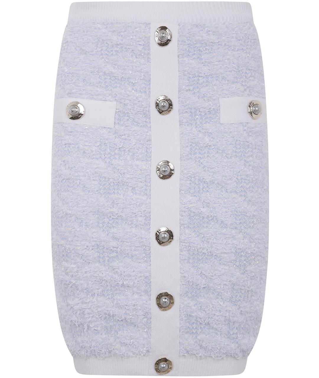 BALMAIN Голубая твидовая юбка мини, фото 1