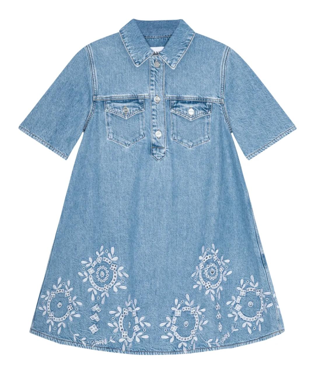 GANNI Синее хлопковое повседневное платье, фото 1