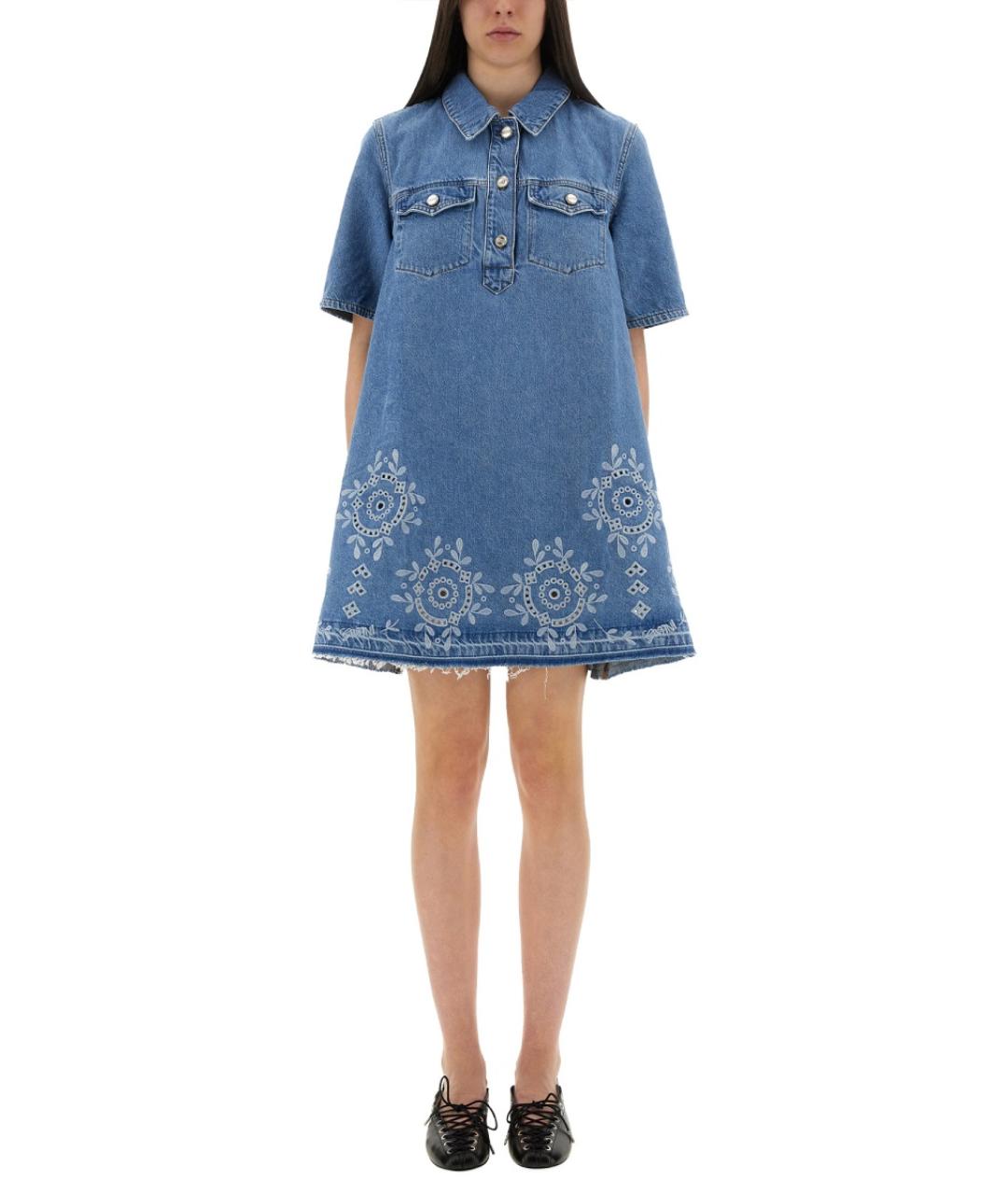 GANNI Синее хлопковое повседневное платье, фото 2