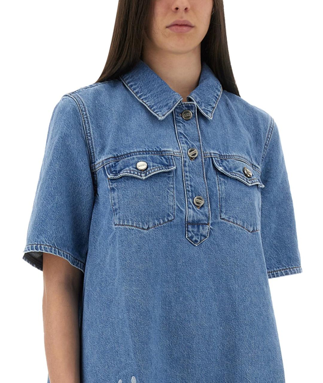 GANNI Синее хлопковое повседневное платье, фото 5