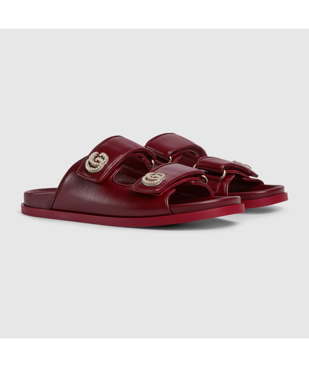 GUCCI Бордовые кожаные шлепанцы, фото 3