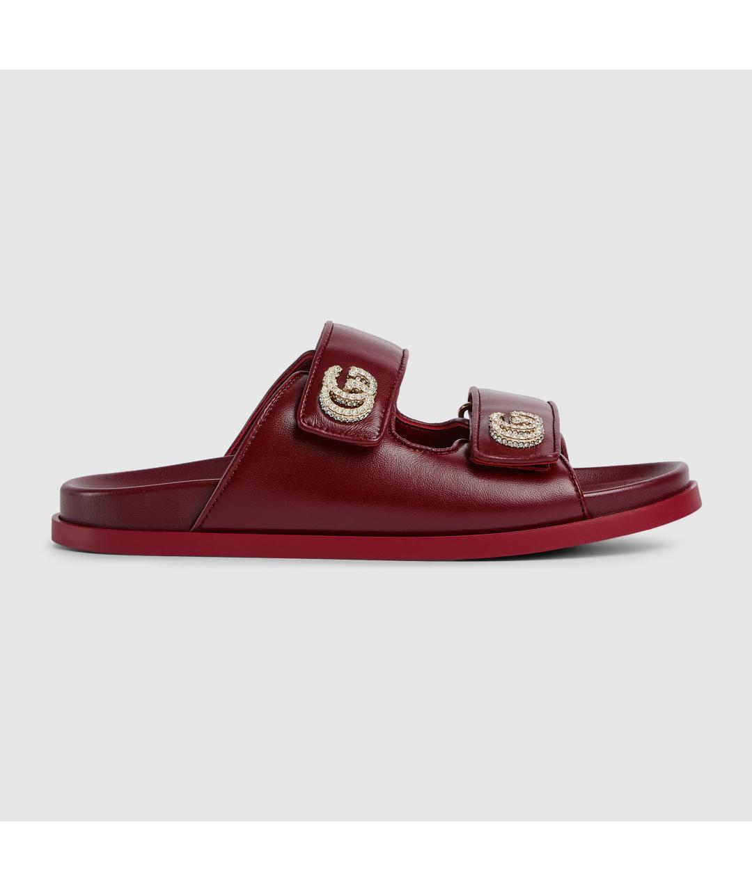 GUCCI Бордовые кожаные шлепанцы, фото 6