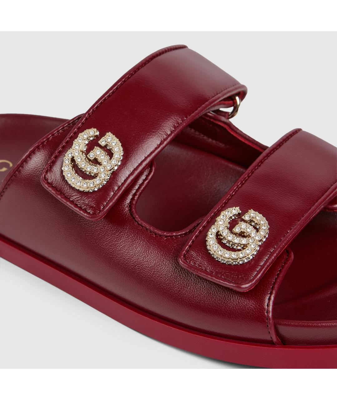 GUCCI Бордовые кожаные шлепанцы, фото 4