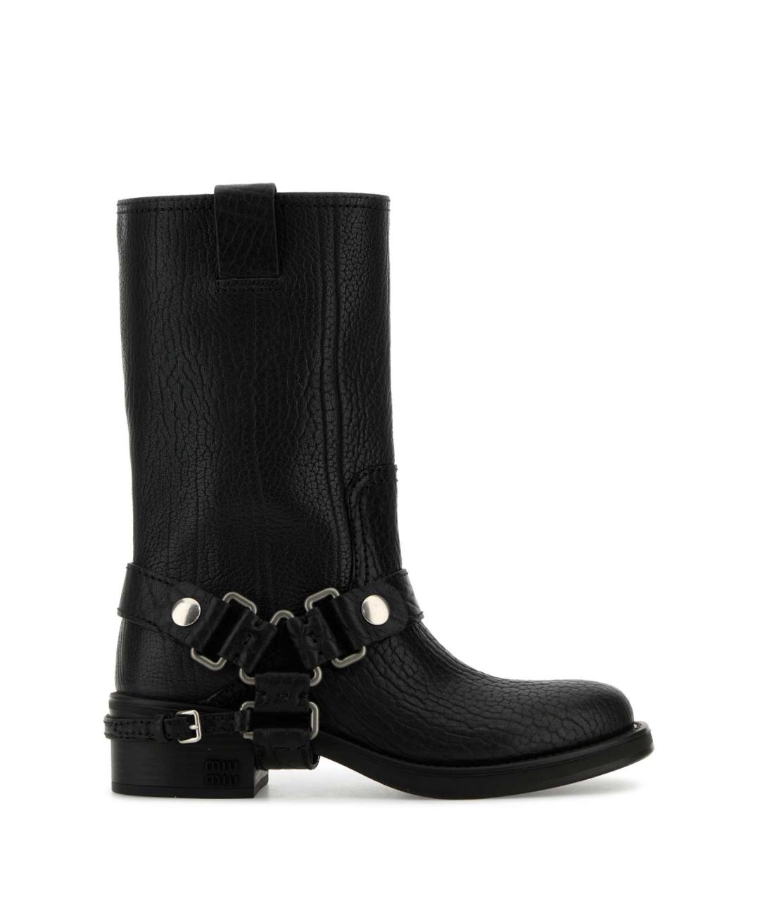 MIU MIU Черные кожаные ботинки, фото 1