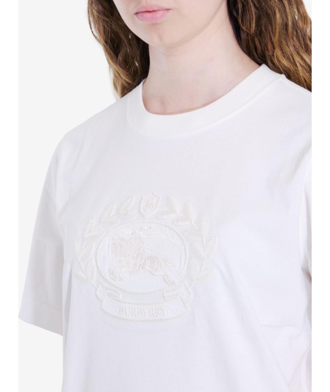 BURBERRY Белая хлопковая футболка, фото 4