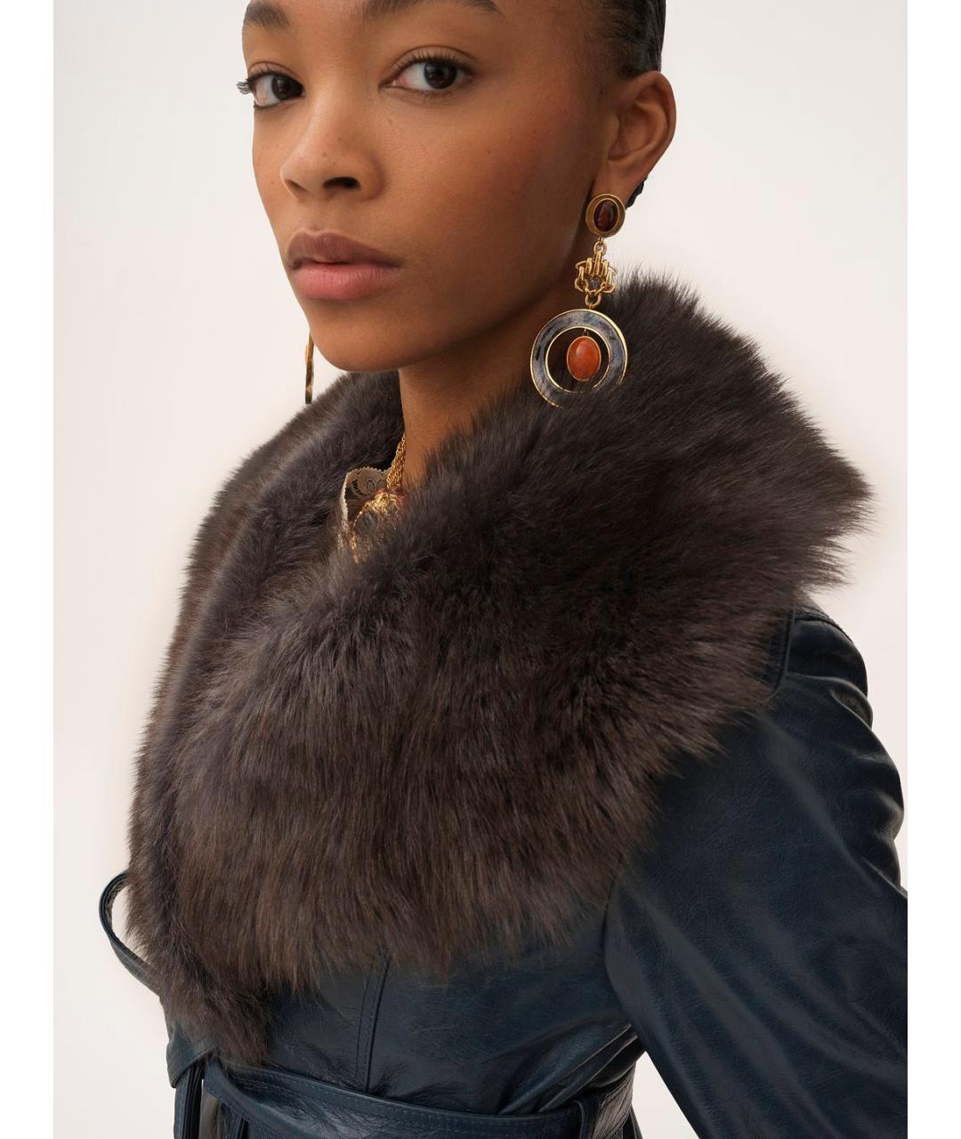 CHLOE Темно-синее кожаное пальто, фото 3