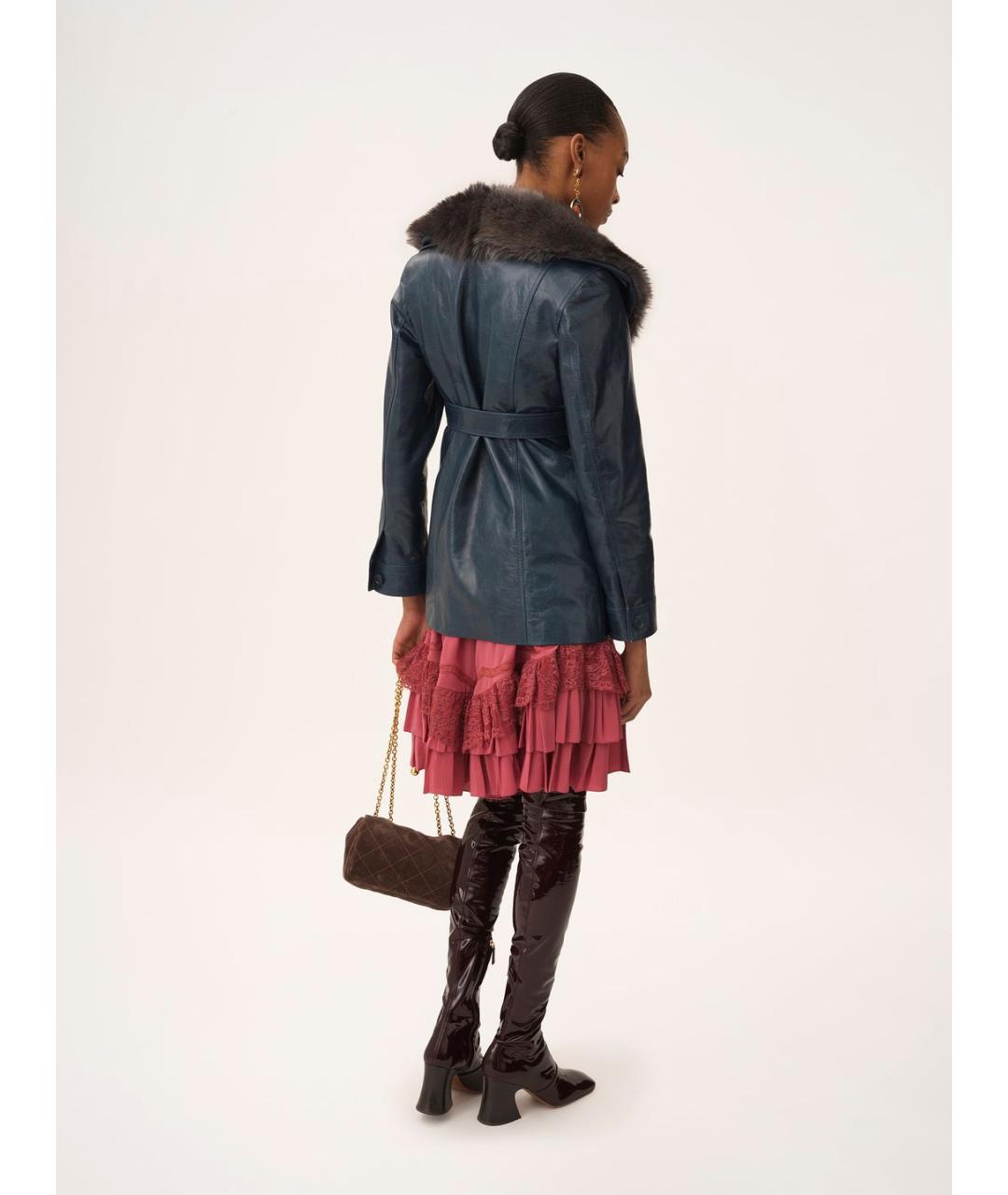 CHLOE Темно-синее кожаное пальто, фото 4
