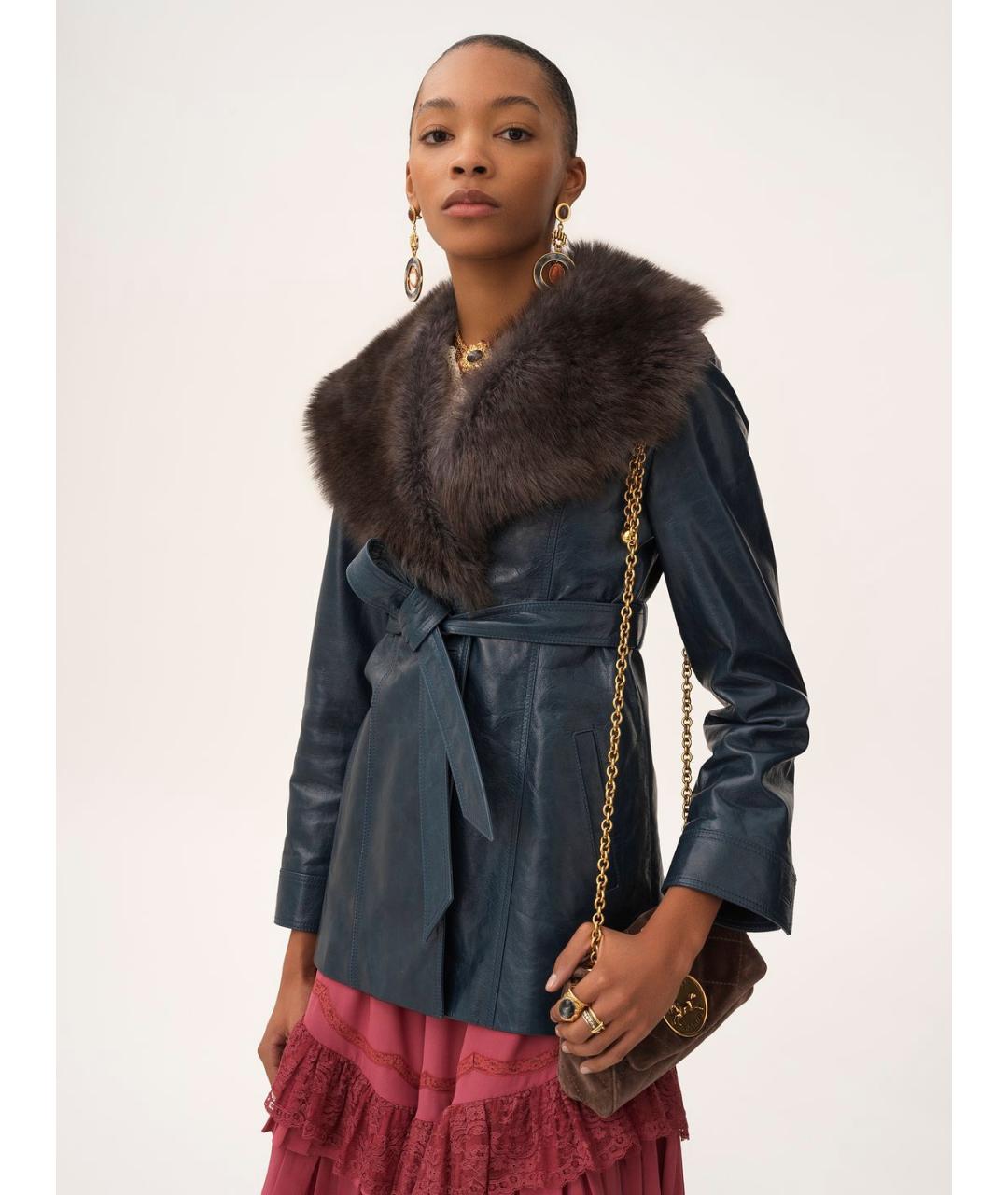 CHLOE Темно-синее кожаное пальто, фото 5