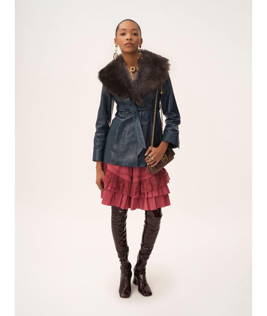 CHLOE Темно-синее кожаное пальто, фото 2