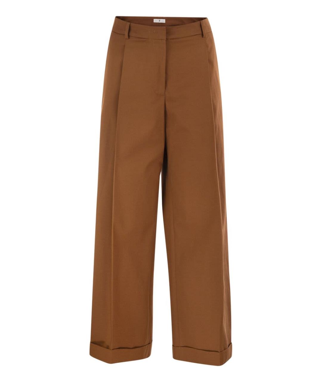 PT TORINO Коричневые хлопковые прямые брюки, фото 1