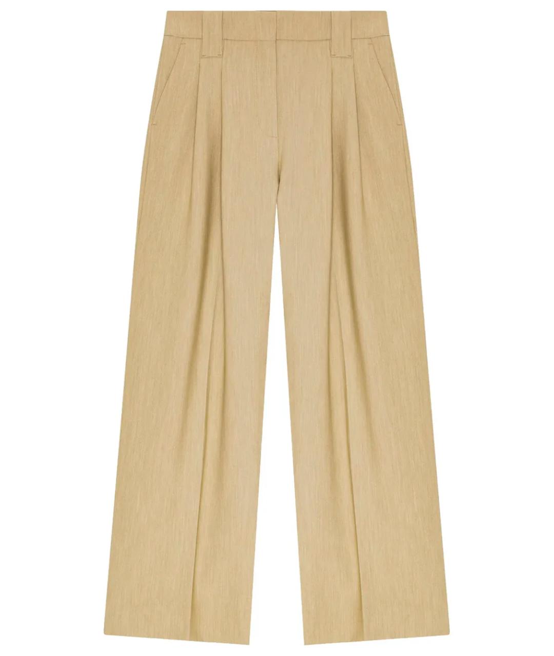 GANNI Бежевые шерстяные прямые брюки, фото 1