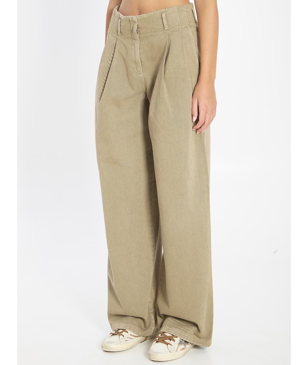 GOLDEN GOOSE DELUXE BRAND Зеленые хлопковые прямые брюки, фото 2