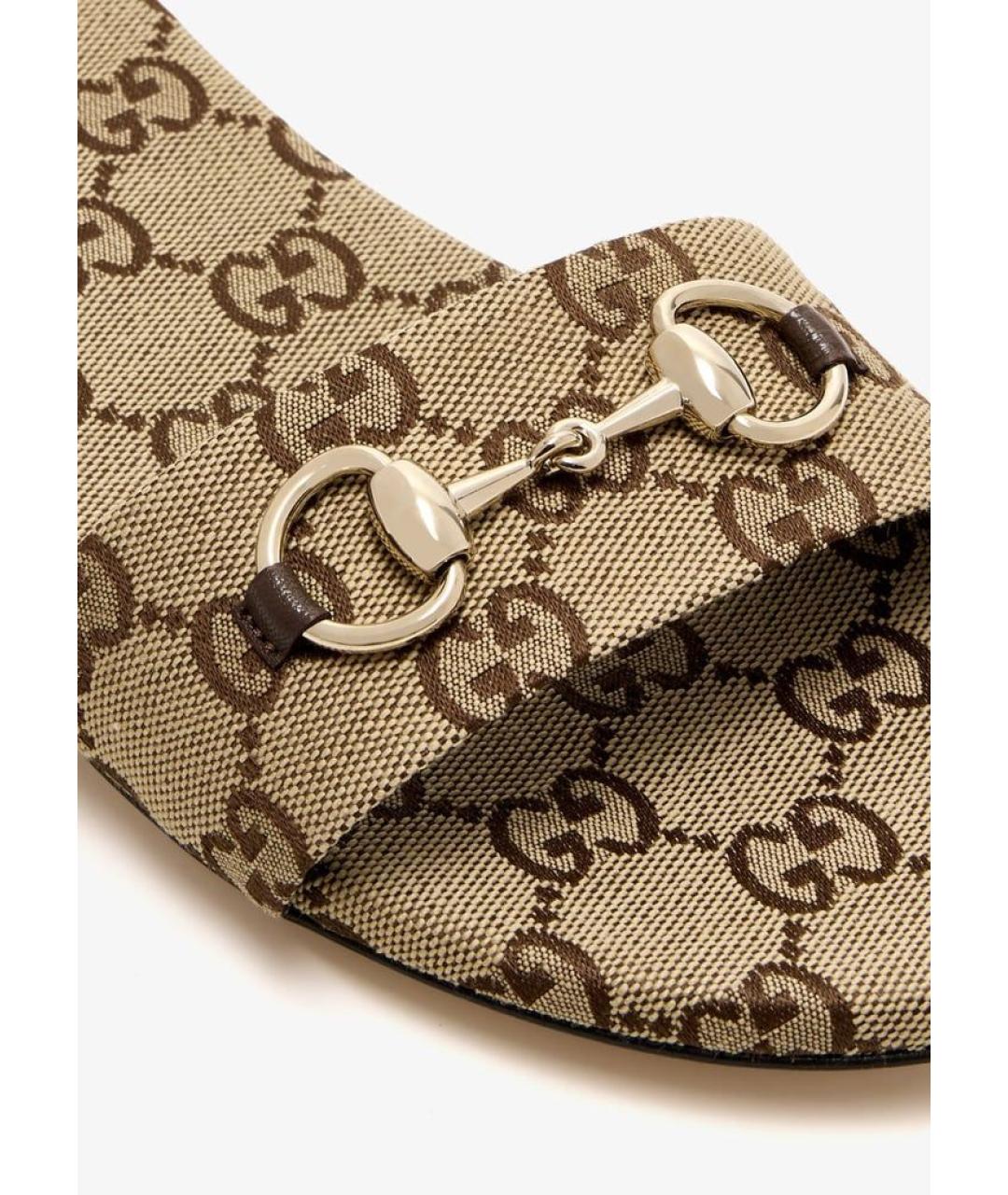 GUCCI Бежевые текстильные шлепанцы, фото 2