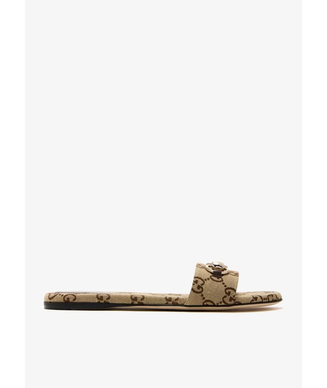 GUCCI Бежевые текстильные шлепанцы, фото 5