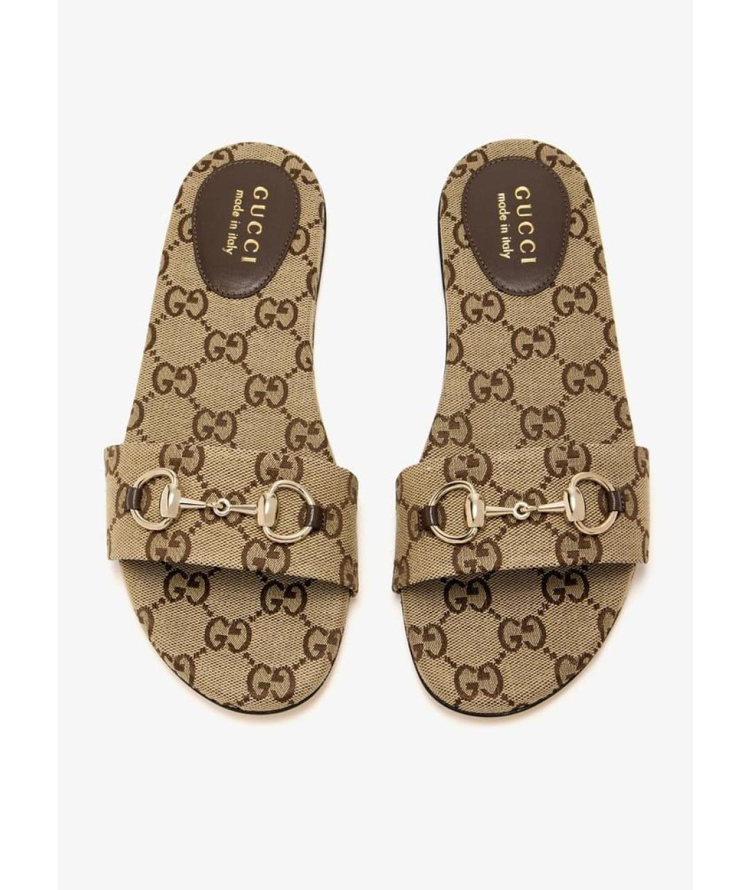 GUCCI Бежевые текстильные шлепанцы, фото 4