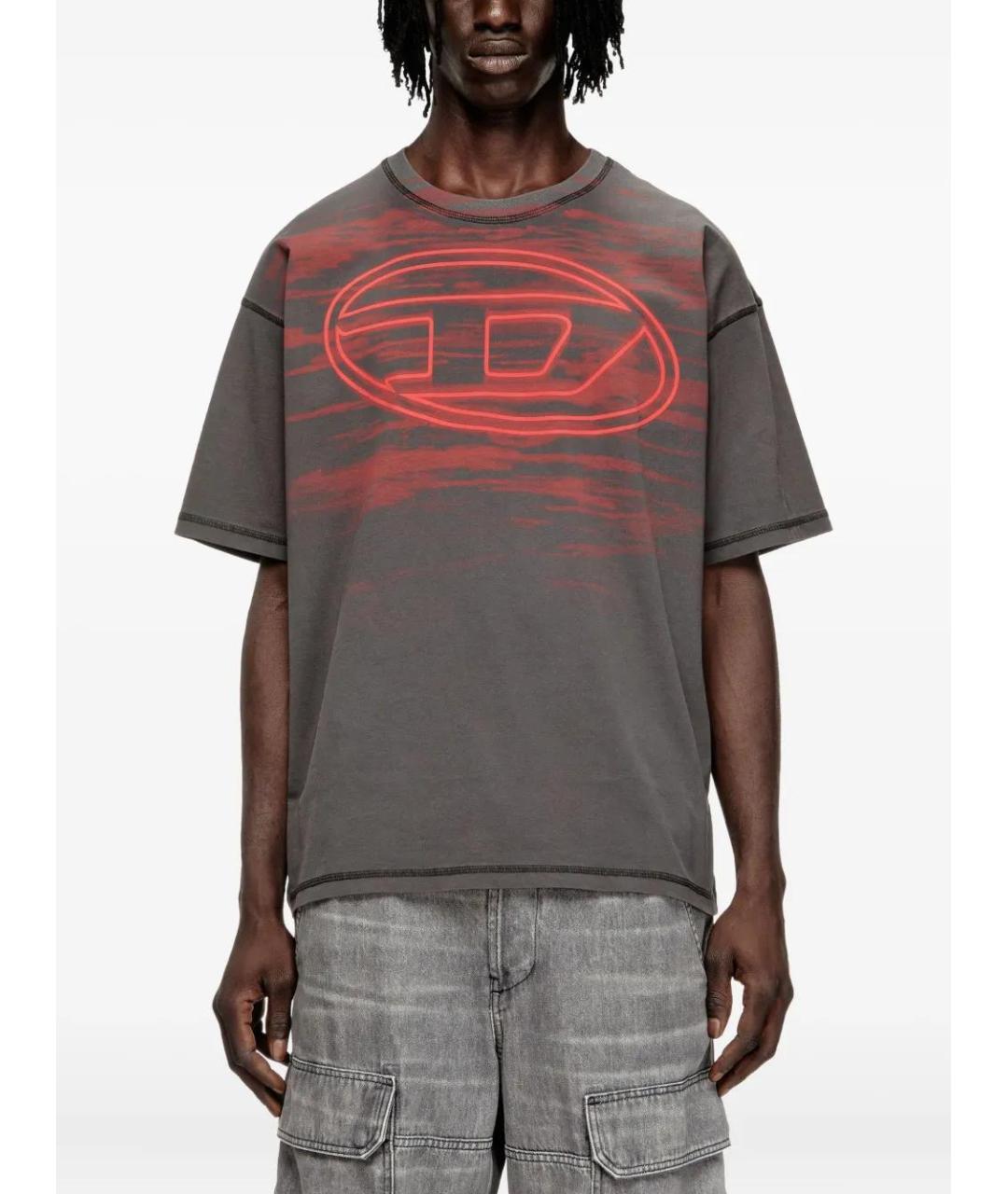 DIESEL Антрацитовая хлопковая футболка, фото 3