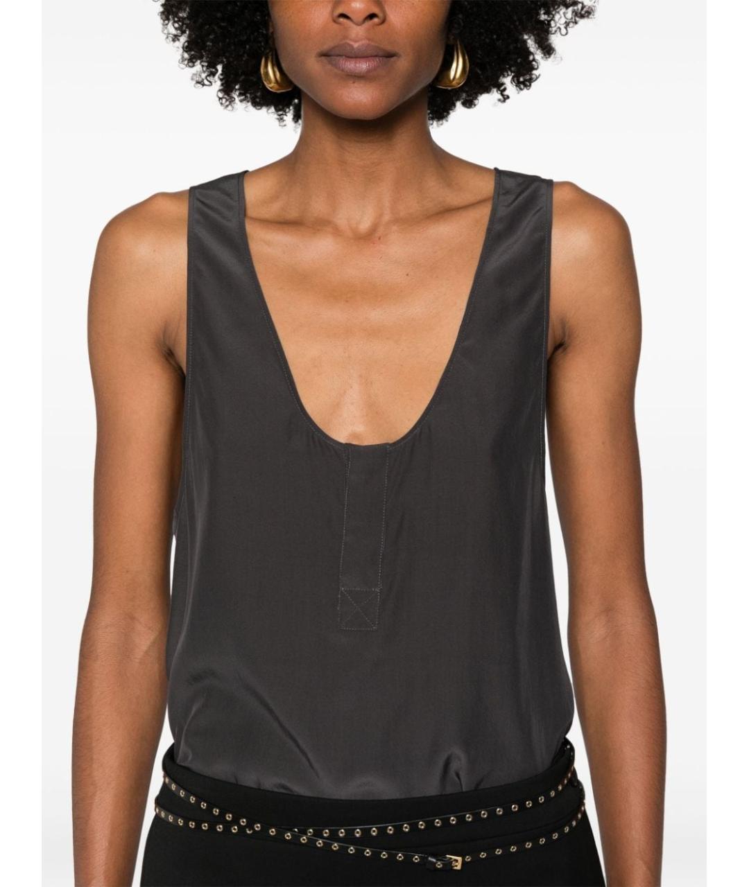 SAINT LAURENT Черная шелковая майка, фото 3