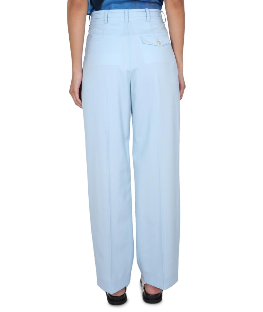 MARNI Голубые шерстяные прямые брюки, фото 4