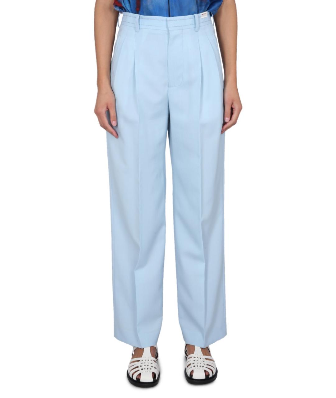 MARNI Голубые шерстяные прямые брюки, фото 5