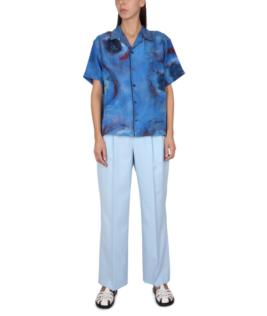 MARNI Голубые шерстяные прямые брюки, фото 2