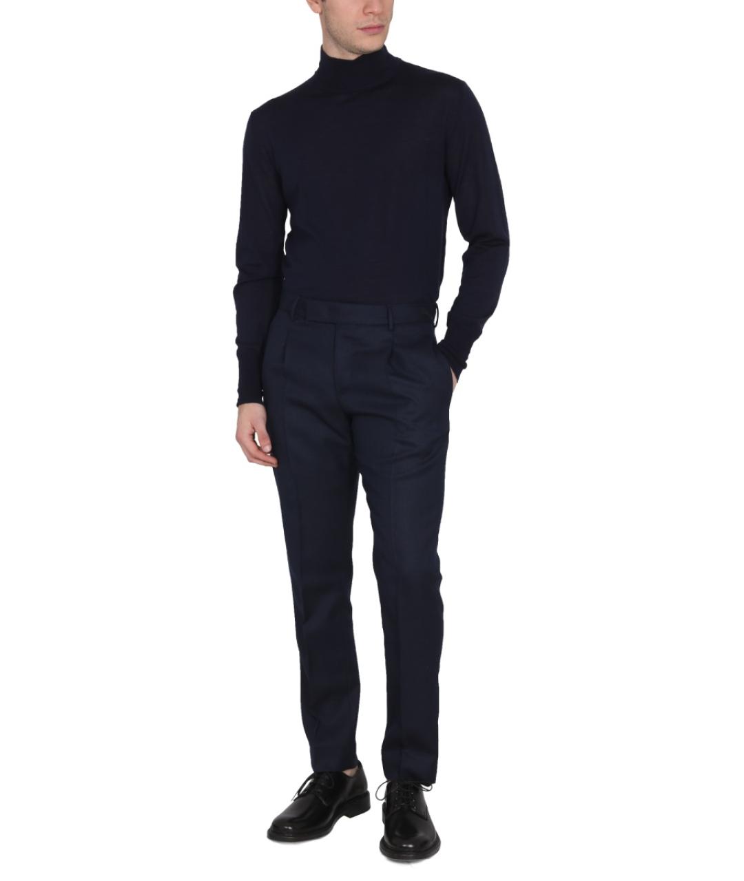 PT TORINO Синие шерстяные повседневные брюки, фото 2