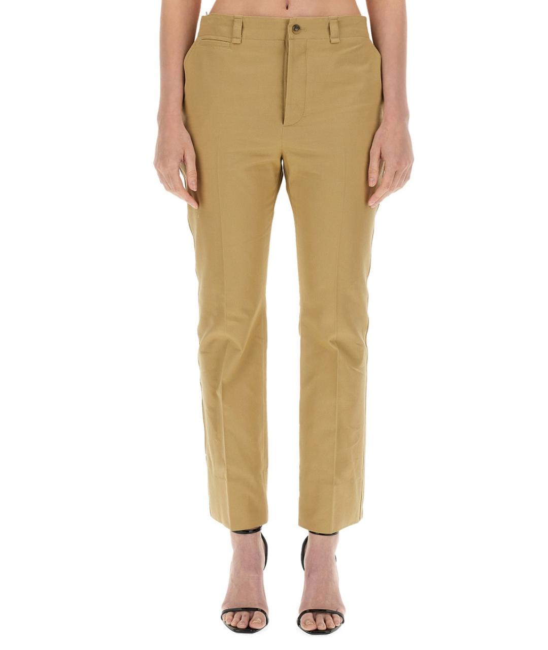 SAINT LAURENT Бежевые хлопковые прямые брюки, фото 2
