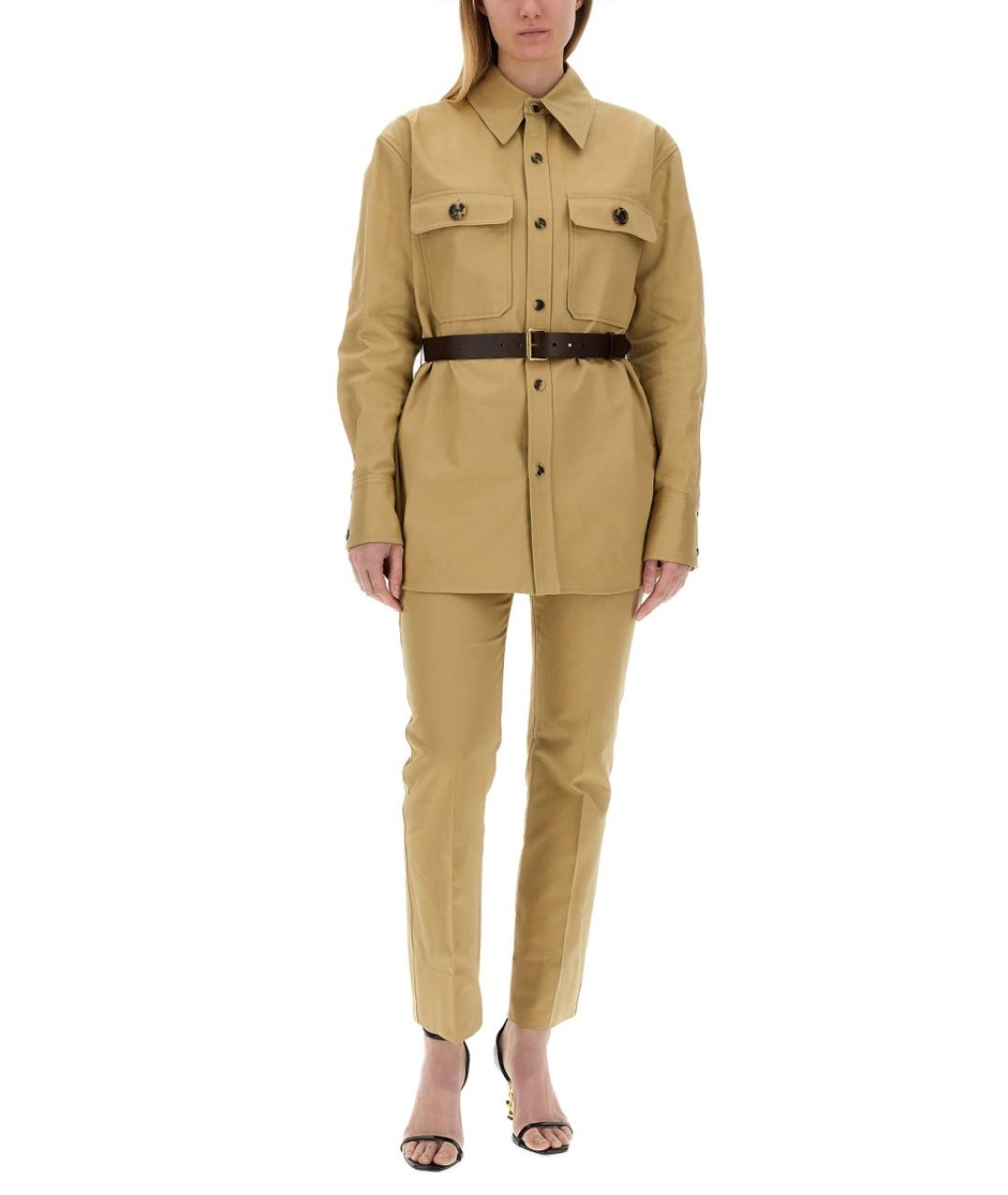 SAINT LAURENT Бежевые хлопковые прямые брюки, фото 3