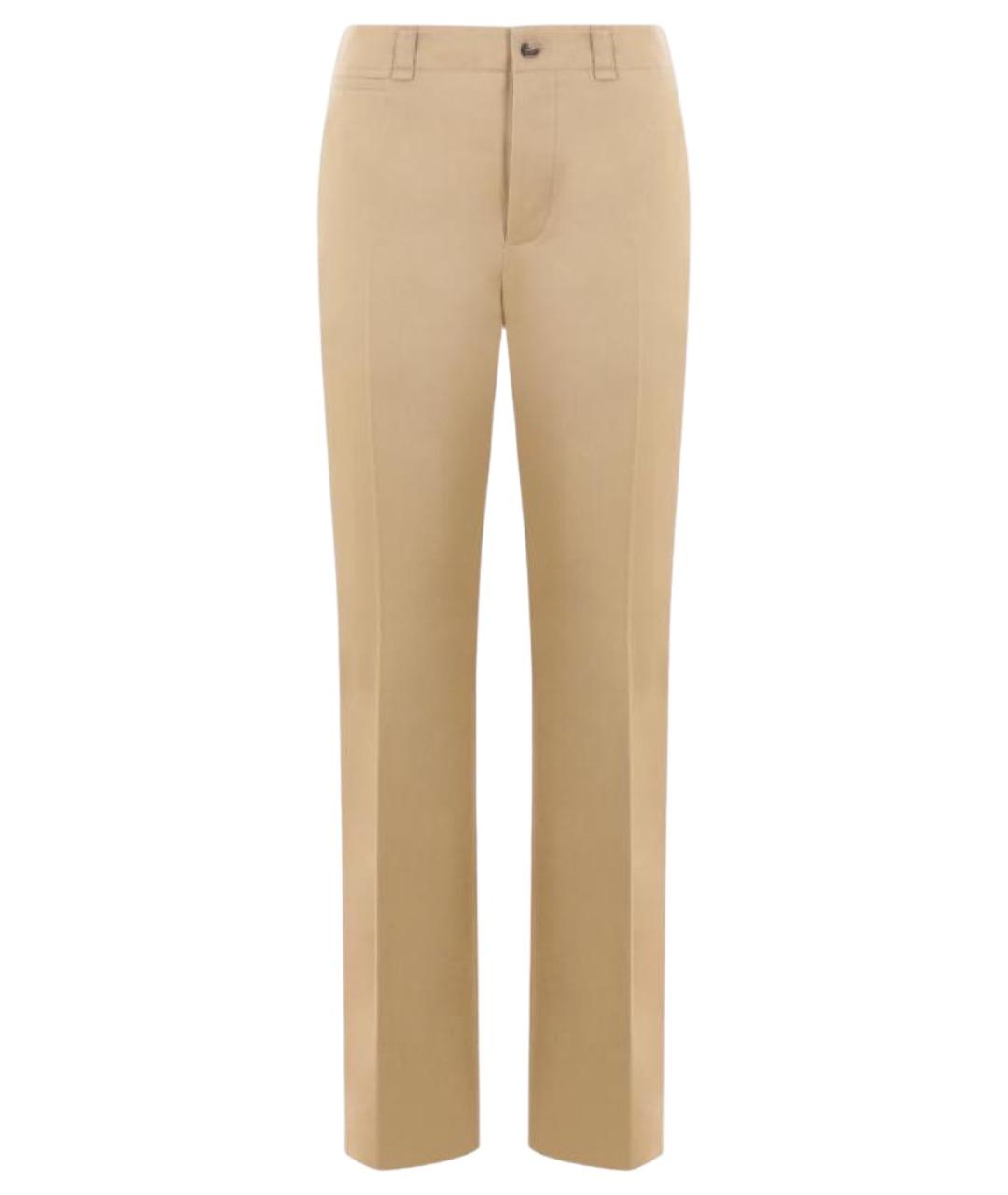 SAINT LAURENT Бежевые хлопковые прямые брюки, фото 1
