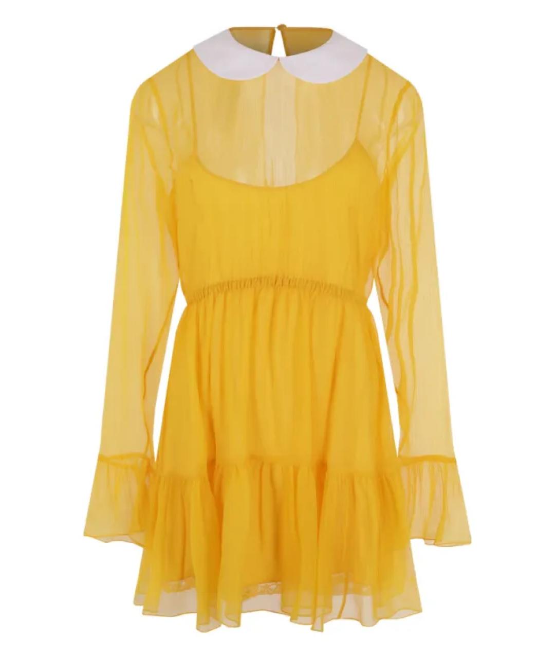 GUCCI Желтое шелковое повседневное платье, фото 1