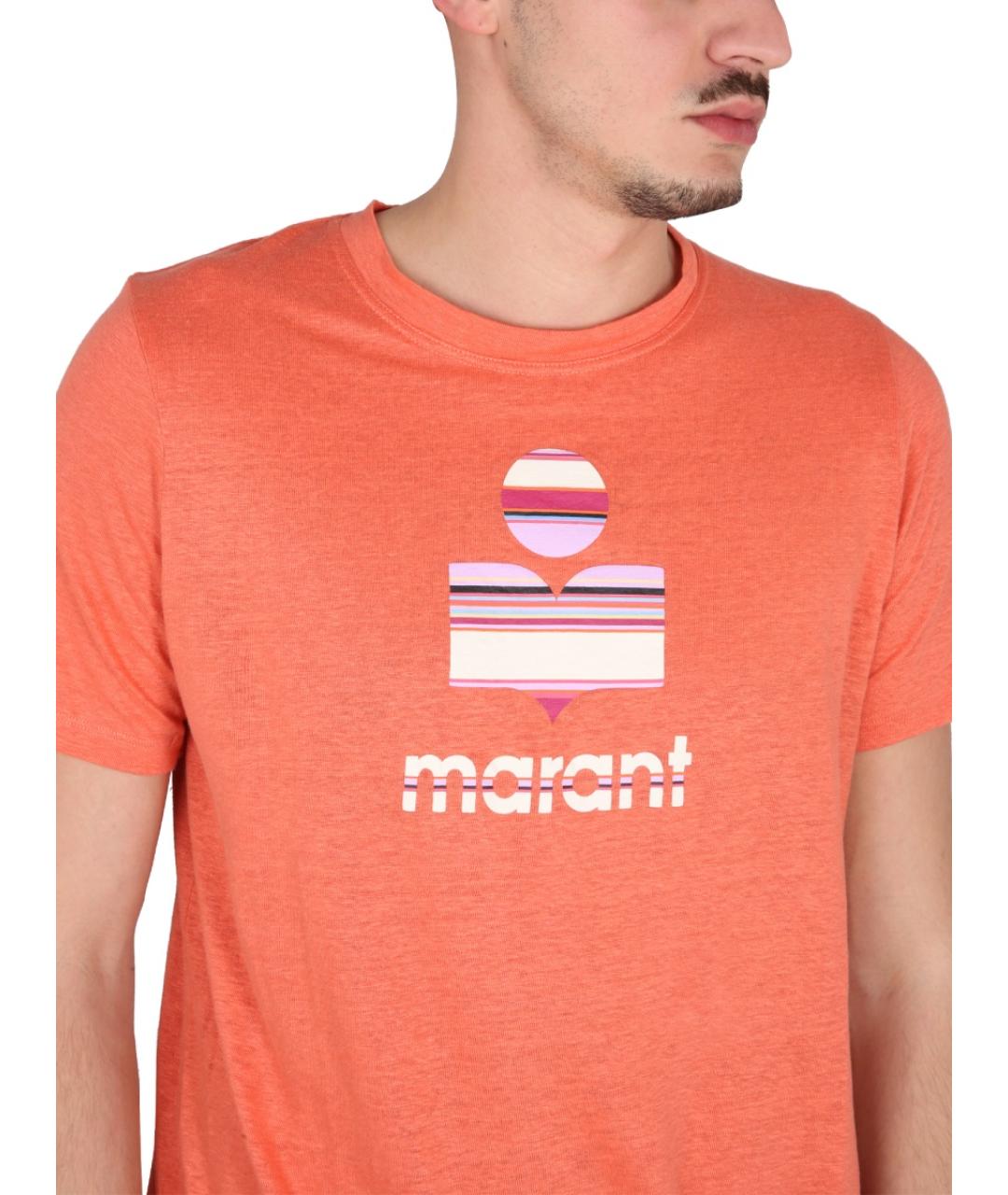 ISABEL MARANT Коралловая хлопко-леновая футболка, фото 5