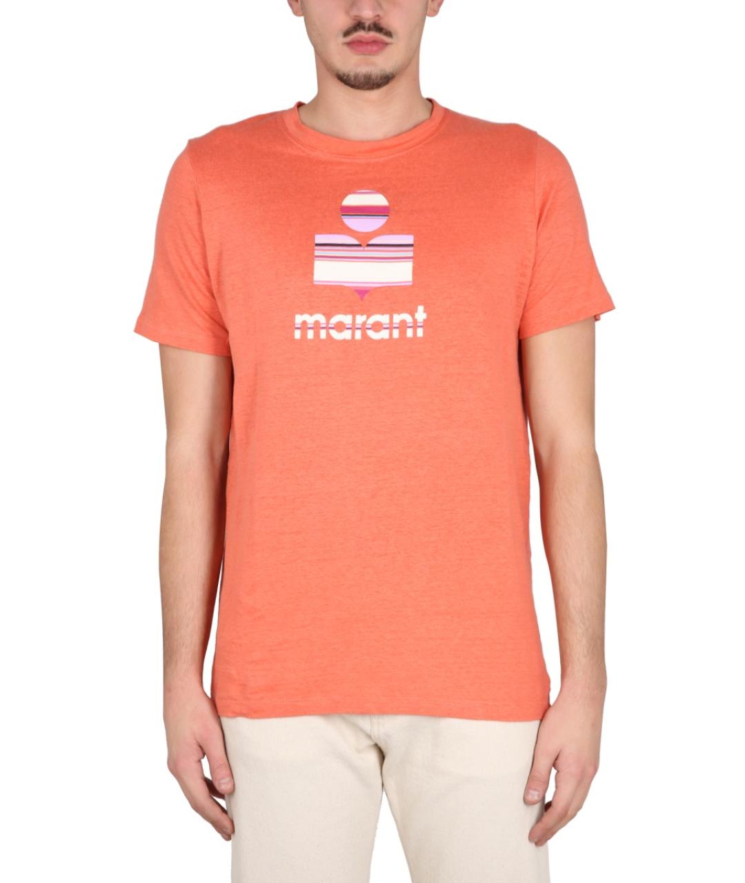 ISABEL MARANT Коралловая хлопко-леновая футболка, фото 2