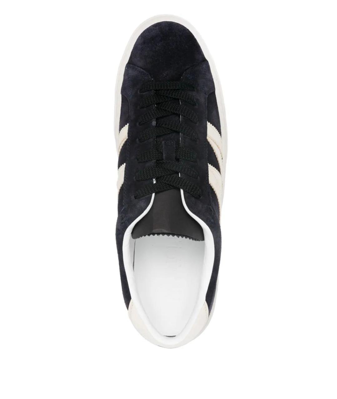 MONCLER Темно-синие кожаные низкие кроссовки / кеды, фото 4